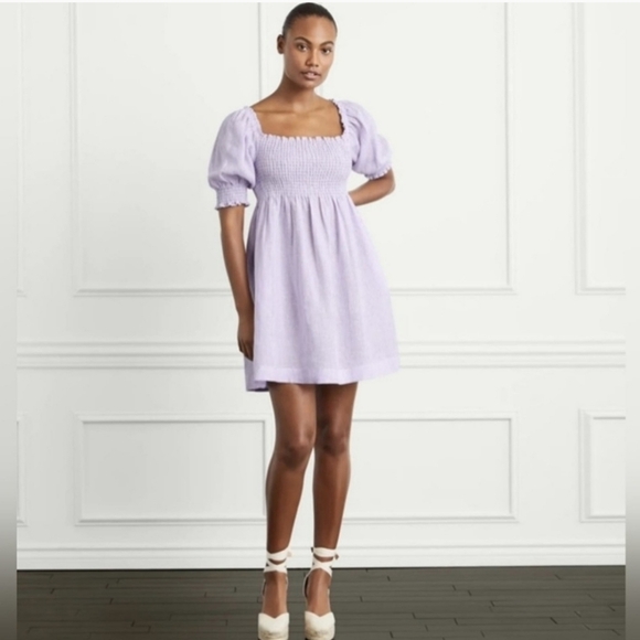 Hill House Athena Midi Sleeve Linen Nap Dress in Lilac Stripe Size Small - Picture 1 of 6